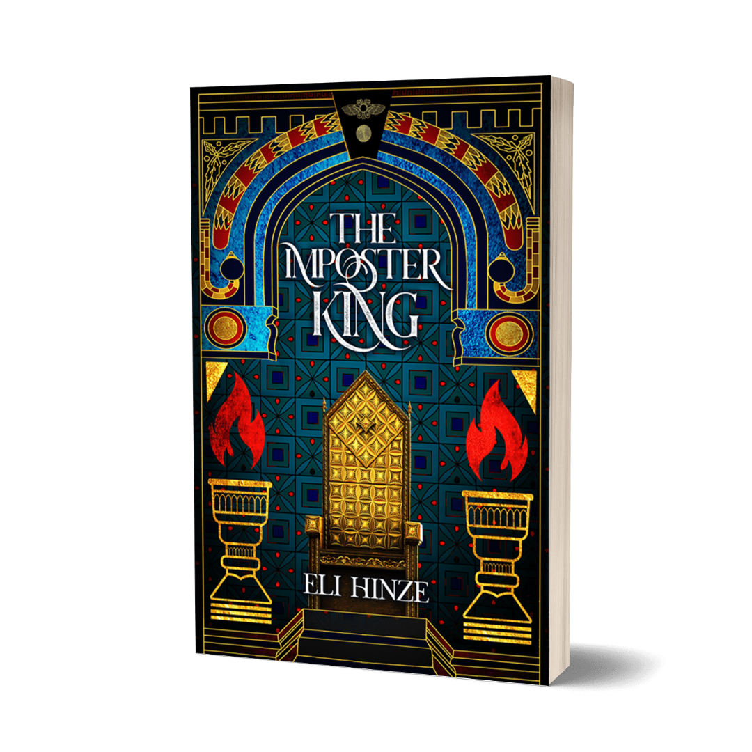 A paperback of the ancient fantasy book The Imposter King by Eli Hinze