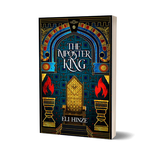 A paperback of the ancient fantasy book The Imposter King by Eli Hinze